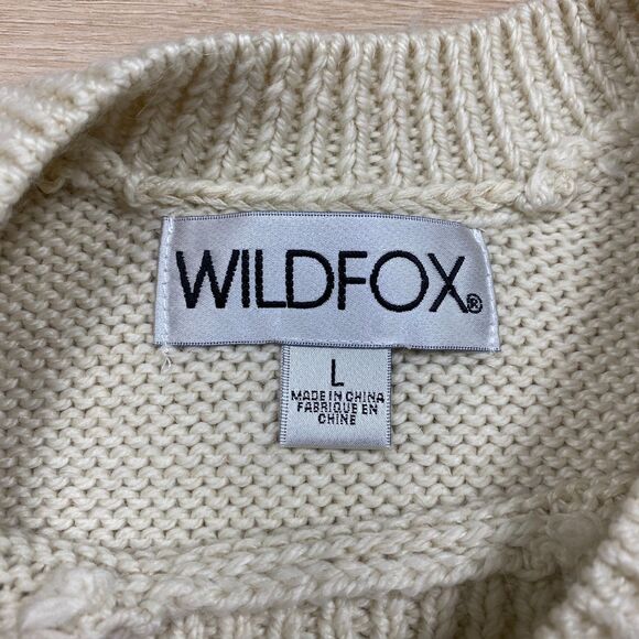 Wild Fox Wool Blend Distressed Crew Neck Sweater Women L‎ Color Ivory - Picture 4 of 7
